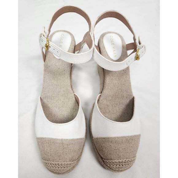 Cole Haan Sz. 10.5 B Cloudfeel Espadrille Wedge Sandals In White/Taupe NWOT - Picture 2 of 9